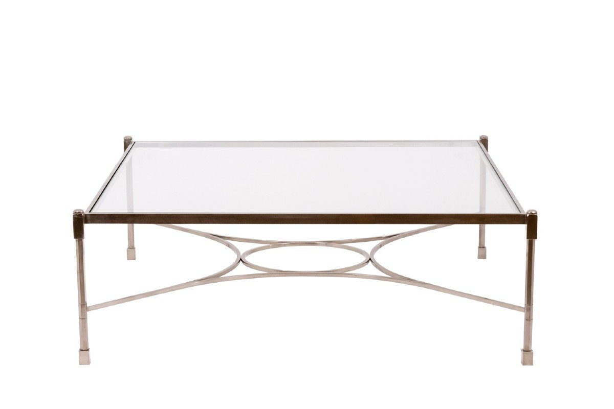 Table basse en acier nickelé et verre, années 1970, LS4682603C-photo-3