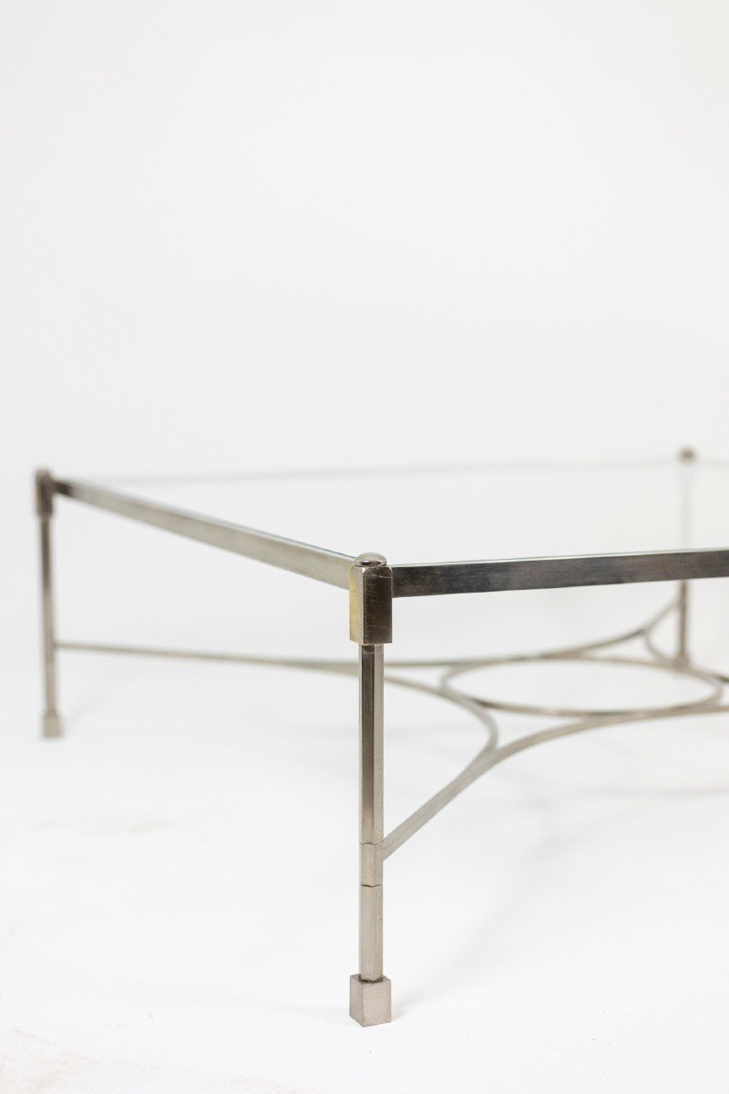 Table basse en acier nickelé et verre, années 1970, LS4682603C-photo-4