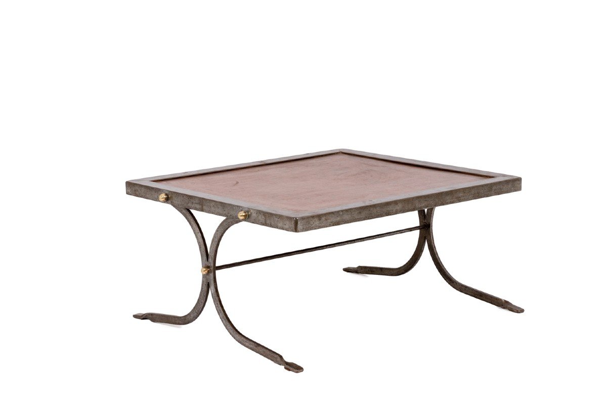 Table Basse De Style Industriel En Fer Et Cuir, Années 1970, Ls5165803d