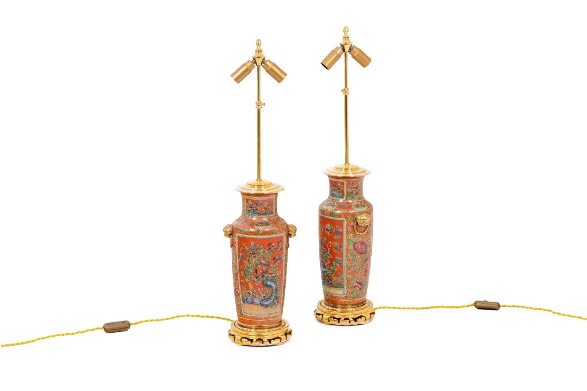 Pair Of Canton Porcelain And Bronze Lamps, Circa 1880, Ls4592692-photo-3