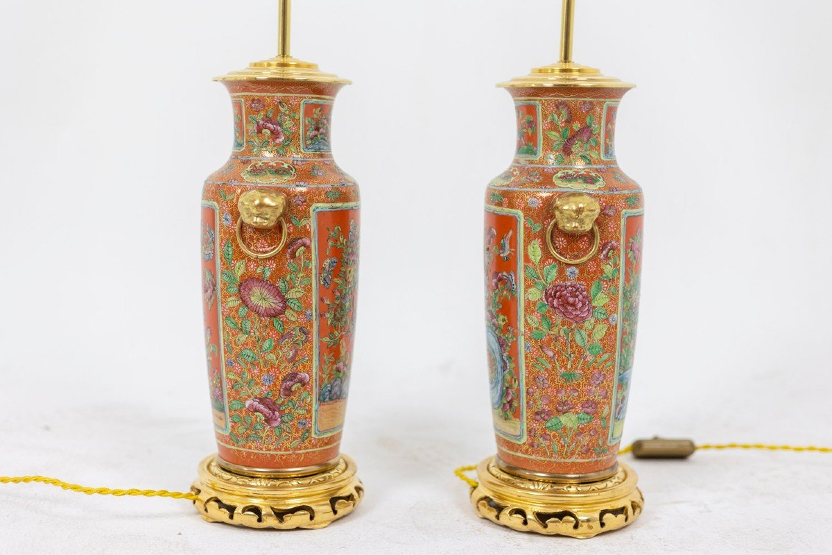 Pair Of Canton Porcelain And Bronze Lamps, Circa 1880, Ls4592692-photo-1