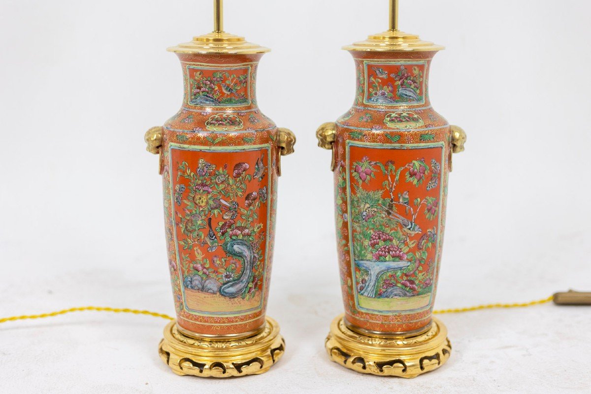 Pair Of Canton Porcelain And Bronze Lamps, Circa 1880, Ls4592692-photo-3