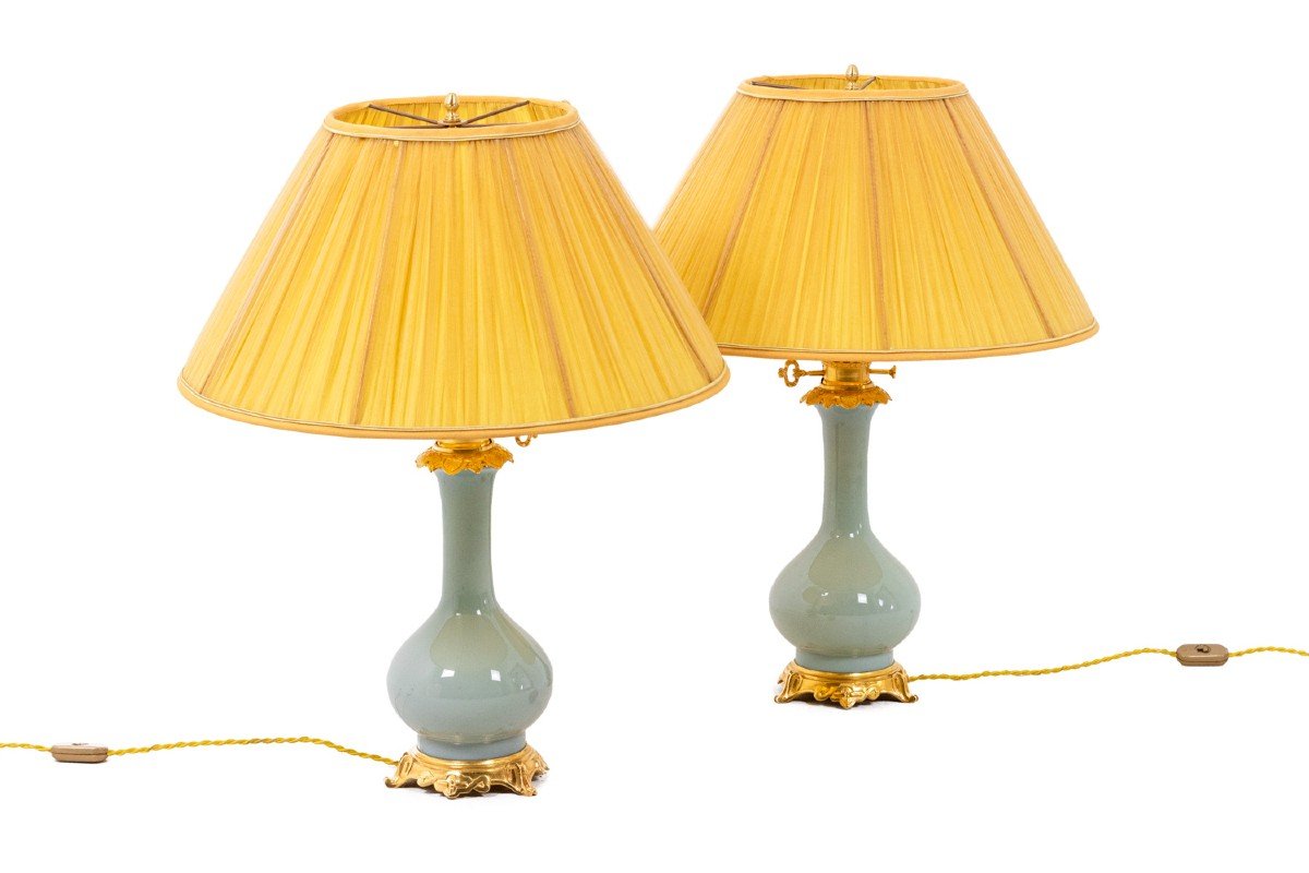 Pair Of Lamps In Céladon Porcelain And Gilt Bronze, Circa 1880, Ls4418621a
