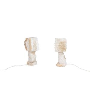 Pair Of Lamps In Alabaster, Contemporary Work, Ls5406881b