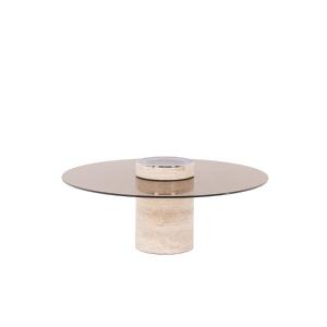 Coffee Table In Travertine And Smoked Glass, 1970s, Ls56701009c