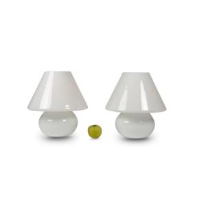 Paire De Lampes En Opaline Blanche, Années 1990, LS5788256B