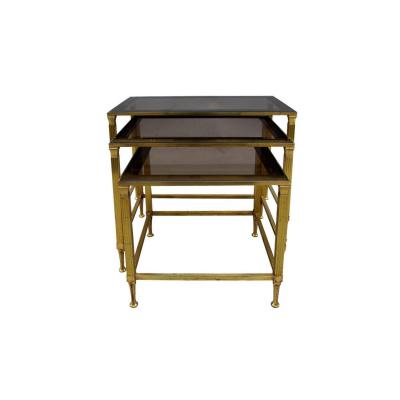 Nesting Tables In Gilt Metal And Smoked Glass Top, 20 Century - Op171301