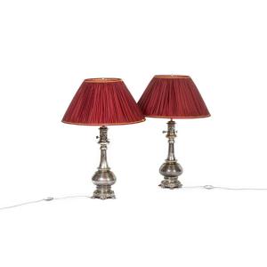 Pairs Of Lamps In Metal And Silver Bronze. Circa 1880