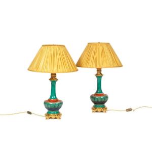 Pair Of Paris Porcelain And Gilt Bronze Lamps. Circa 1850.