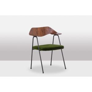 Robin Day. Fauteuil En Métal Noir Et Contreplaqué Courbé. Années 1950. Ls5830375u