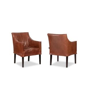 Lintello. Paire De Fauteuil En Cuir Camel. Années 1970.