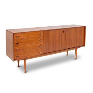 Teak Sideboard, With Four Drawers And Two Doors. 20th Century.