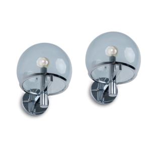 Gaetano Sciolari. Pair Of Boule-shaped Wall Lights. 1970s.