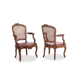 Pair Of “cabriolet” Armchairs In Walnut And Canework. Louis XV Period.ls5209325/2750/4