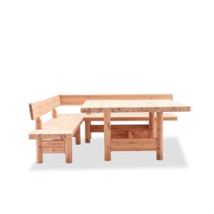 Rainer Daumiller. Set Of A Table And Two Benches In Larch. 1980s.