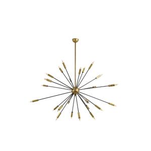 Sputnik-shaped Chandelier In Patinated Gold-plated Brass And Black Lacquer. Contemporary. Ls645