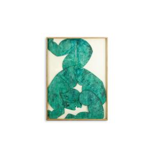 « Les Jumeaux », bas-relief encadré de chêne en bois et cuivre patiné. LS64863009P