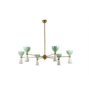 Lustre rayonnant de forme diabolo à 12 lumières. Contemporain. LS65891156T