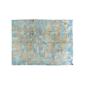 Tapis de sol rectangulaire en laine à fond bleu clair. Contemporain. LS66131801