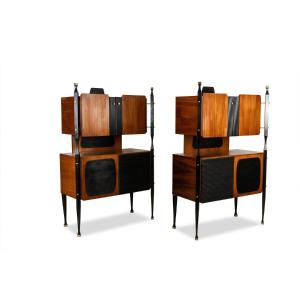 Paire de cabinets italiens en placage de teck. Années 1960. LS65632009/2P