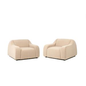 Paire de larges et confortables fauteuils en tissu beige.  Contemporains. LS66553005