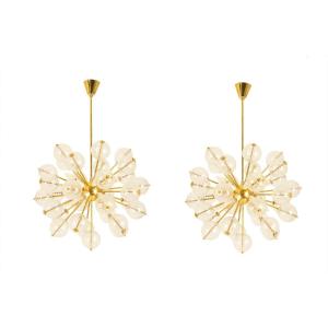 Kamenicky Senov, Published By. Pair Of Brass And Glass Chandeliers. Circa 1970. Ls66351603