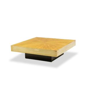 Table basse en marqueterie de paille et laiton. Contemporain LS43681993
