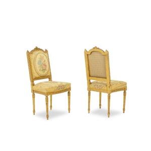 Pair Of Chairs In Gilded Wood And Tapestry. Louis XVI Period Ls2933t402
