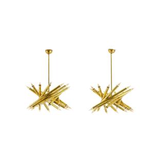 Pair Of 24-light Chandeliers In Patinated Brass. 1980s. Ls66211809p