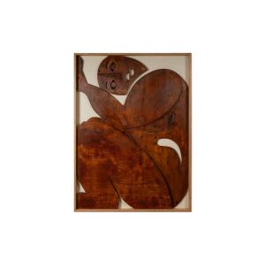 Panneau en bas-relief « Sortez du cadre !» en bois patiné. Contemporain LS67783015