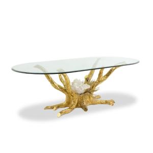 Pierre Duval Brasseur. Table de salle à manger en laiton doré. Vers 1970. LS68086503/BM
