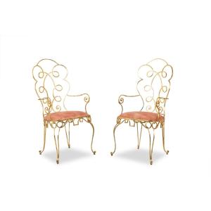 Pair Of Gilt Wrought Iron Armchairs, Circa 1990 Ls3873521