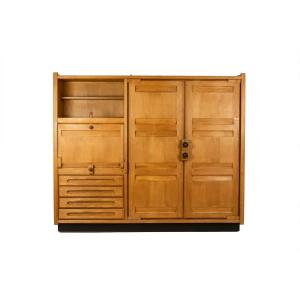 Guillerme And Chambron. Oak Wardrobe With Built-in Writing Desk. 1970s–80s Ls67342255