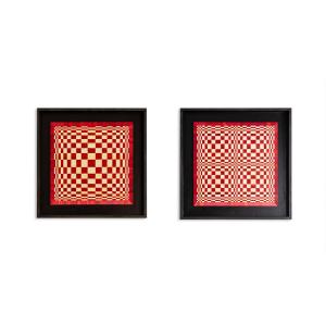 Pair Of Panels In Red And Gold Straw Marquetry. Contemporary. Ls6823814/2