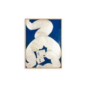 Silver-toned Bas-relief Panel Titled “the Acrobat” On A Blue Background. Contemporary. Ls681030