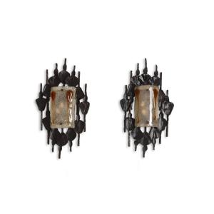 Mazzega. Pair Of Brutalist Wall Sconces Made Of Glass And Iron. 1950s. Ls6869889p