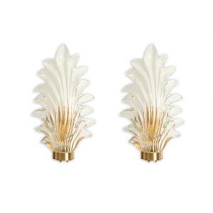 Paire d'appliques en forme de fougères en verre de Murano. Années 1950.