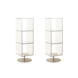 Paire d'étagères colonnes en plexiglass et métal brossé. Années 1970-80.
