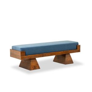 Ash Wood Bench Upholstered In Glacier Blue Mohair Velvet. Contemporary. Ls6821956m