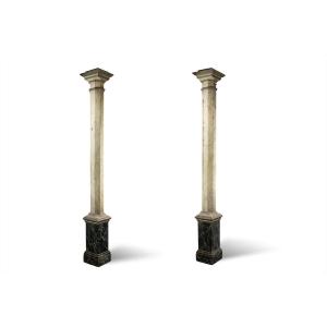 Pair Of Columns In Wood Painted To Imitate Marble. 1880s.