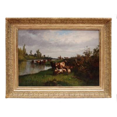 Antonio Cortes, Scène pastorale, huile sur toile, XIXème siècle - LS20311151