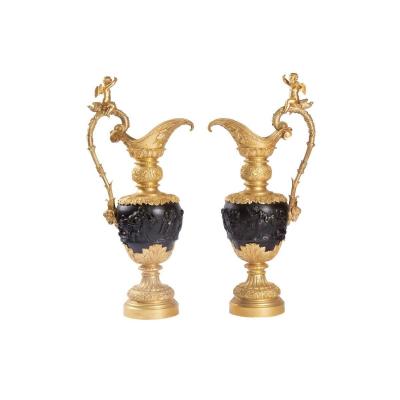 Clodion, Pair Of Ewers In Bronze With Two Patinas, Late 19th Century - Ls14147851