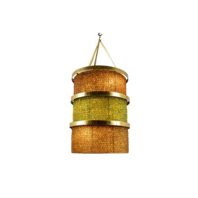 Large Lantern In Steel And Yellow And Green Glass, 1950's - Ls28482641