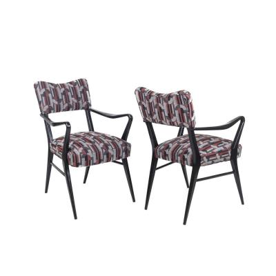 Pair Of Armchairs In Black Lacquered Wood, 1970's - Ls38871101