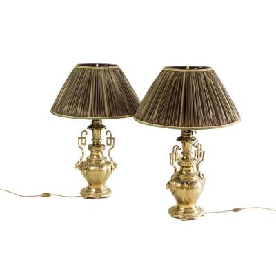 Paire De Lampes Arabisantes En Laiton Et Bronze Doré, XIXe Siècle - LS3202891