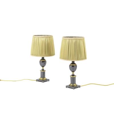 Pair Of Lamps In Gilt And Metallic Grey Bronze, 1970’s - Ls2779351