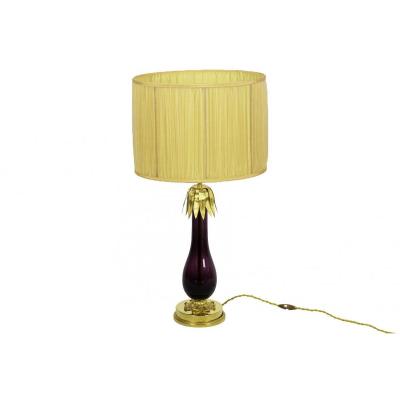 Lamp In Eggplant Glass And Gilt Brass, 1970’s - Ls4101261