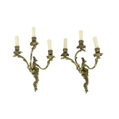 Pair Of Louis XV Style Wall Sconces In Gilt Bronze, 1950’s - Op480151