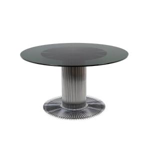 Gastone Rinaldi, Table In Chromed Metal And Smoked Glass, 1970s, Ls4690751