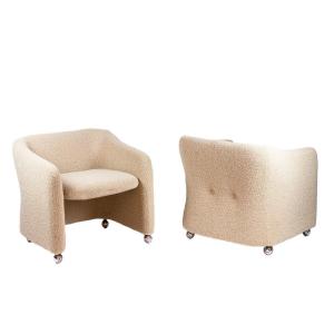 Pair Of Armchairs In Curly, 1970s, Ls47981251